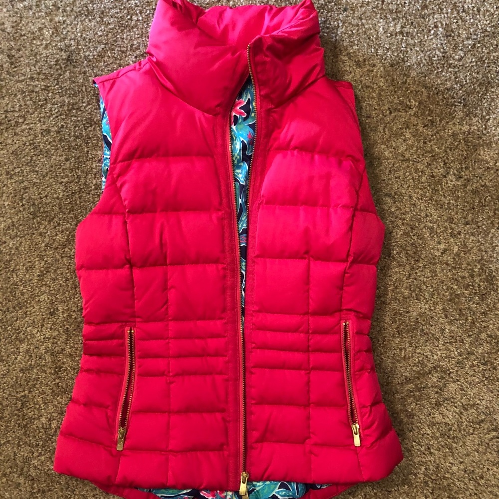 Lilly Pulitzer pink puffer vest